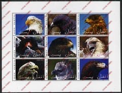 Afghanistan 1999 Eagles Illegal Stamp Sheetlet of Nine