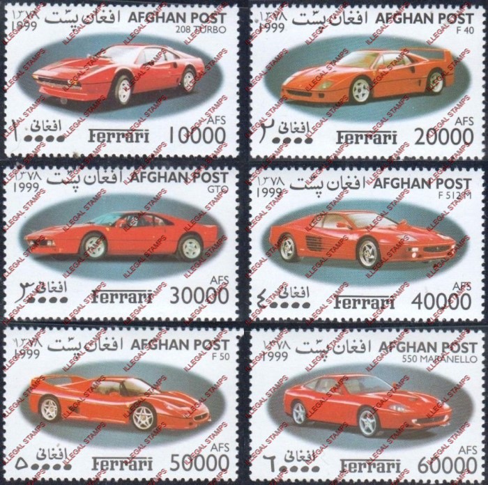 Afghanistan 1999 Ferrari Illegal Stamp Set of Six
