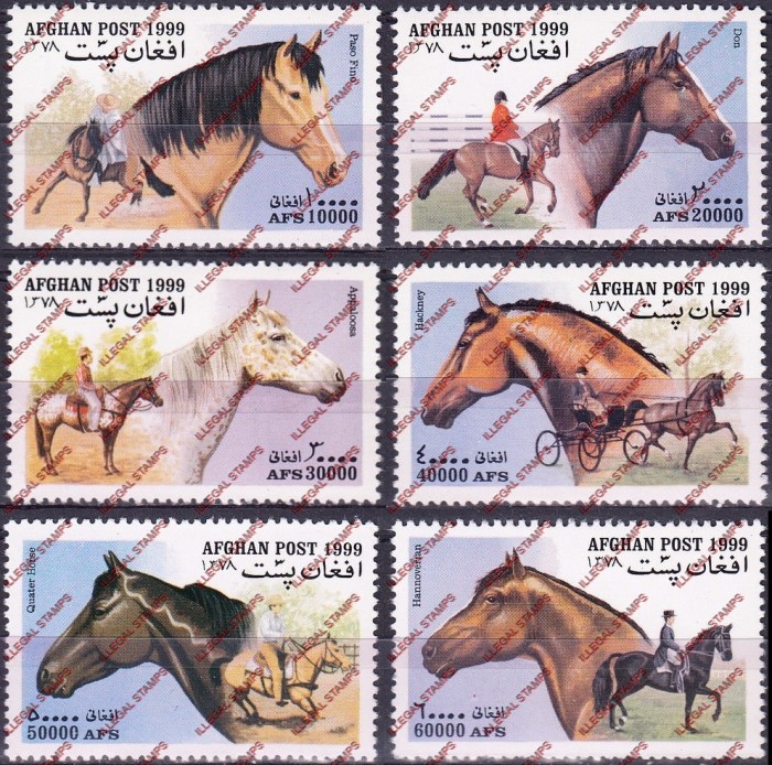 Afghanistan 1999 Horses Illegal Stamp Set of Six