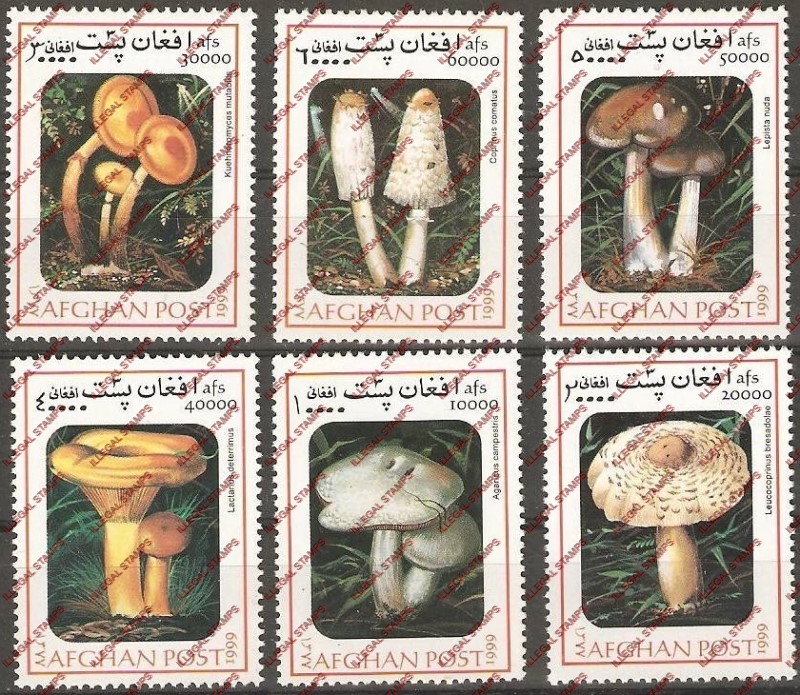 Afghanistan 1999 Mushrooms Illegal Stamp Set of Six
