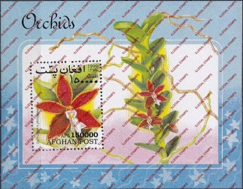 Afghanistan 1999 Orchids Illegal Stamp Souvenir Sheet of One