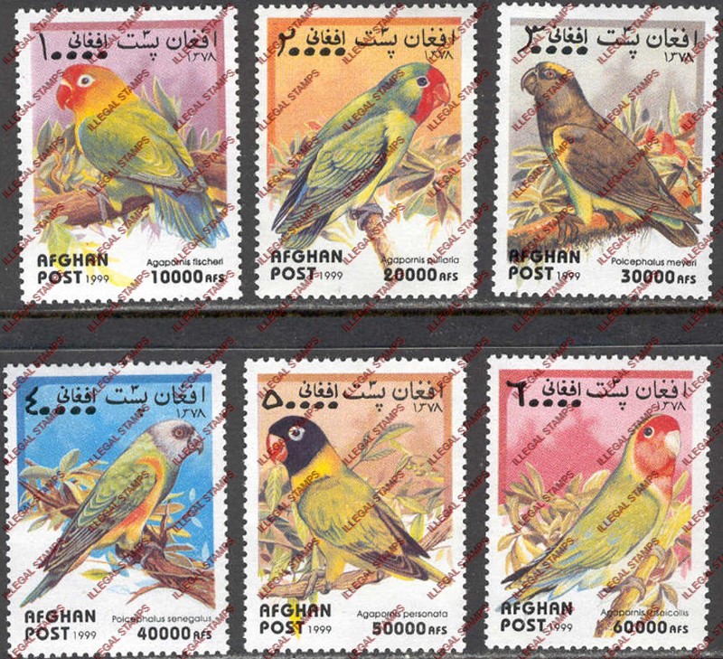 Afghanistan 1999 Parrots Illegal Stamp Set of Six