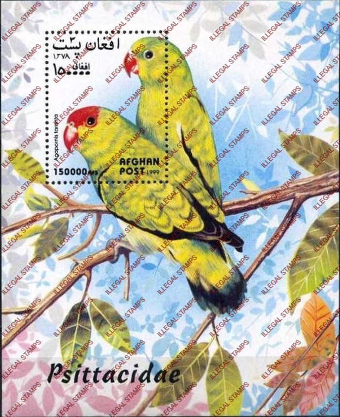 Afghanistan 1999 Parrots Illegal Stamp Souvenir Sheet of One