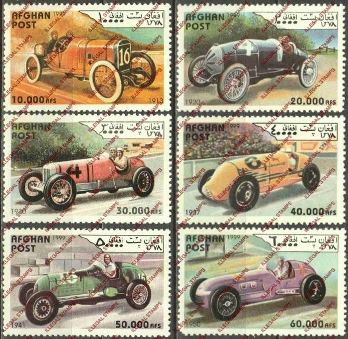 Afghanistan 1999 Vintage Race Cars Illegal Stamp Set of Six