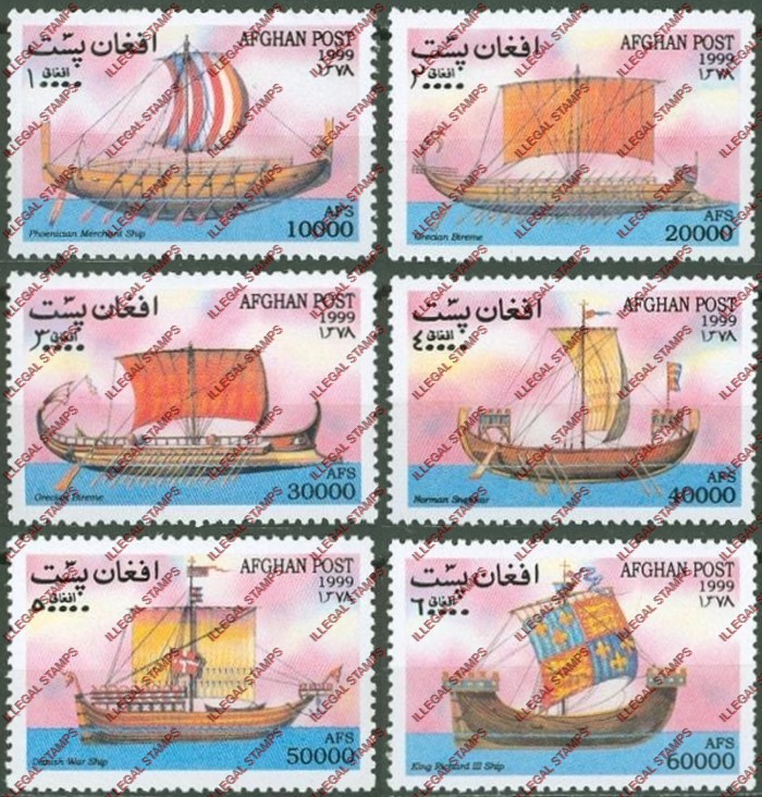 Afghanistan 1999 Sailing Ships Illegal Stamp Set of Six