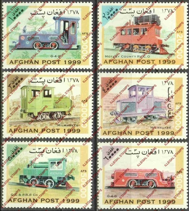 Afghanistan 1999 Locomotives Trains Illegal Stamp Set of Six