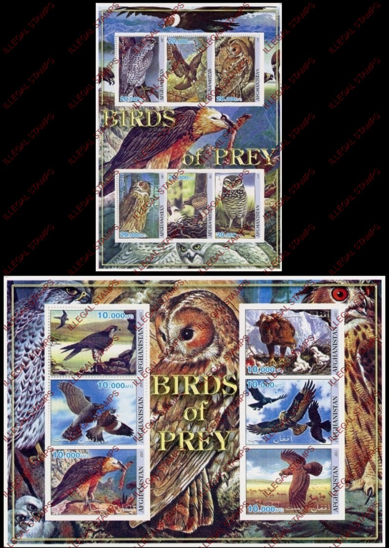 Afghanistan 2000 Birds of Prey Illegal Stamp Sheetlets of Six