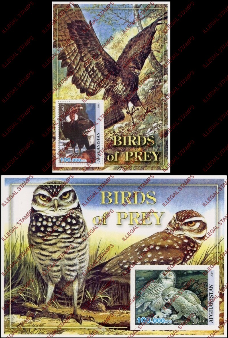 Afghanistan 2000 Birds of Prey Illegal Stamp Souvenir Sheets of One