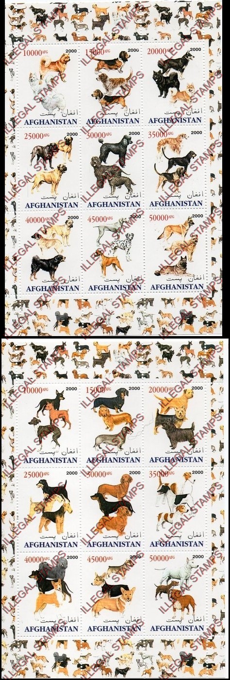 Afghanistan 2000 Dogs Illegal Stamp Sheetlets of Nine