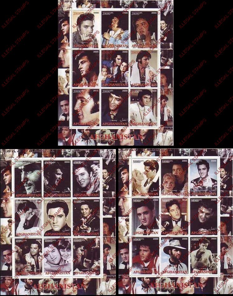 Afghanistan 2000 Elvis Presley Illegal Stamp Sheetlets of Nine