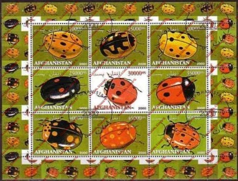 Afghanistan 2000 Insects Beetles Illegal Stamp Sheetlet of Nine