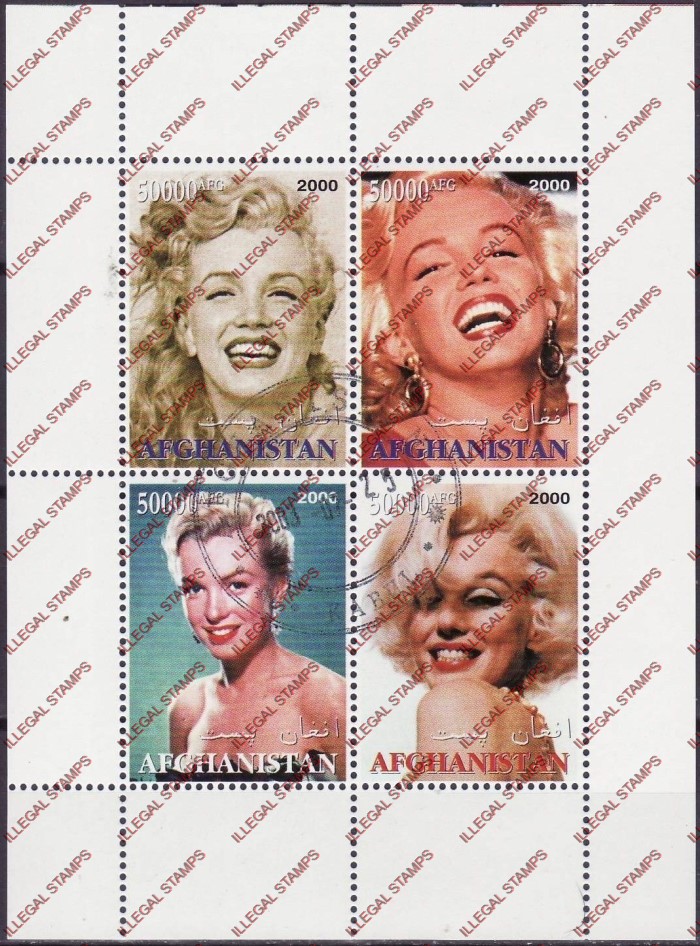 Afghanistan 2000 Marilyn Monroe Illegal Stamp Block of Four