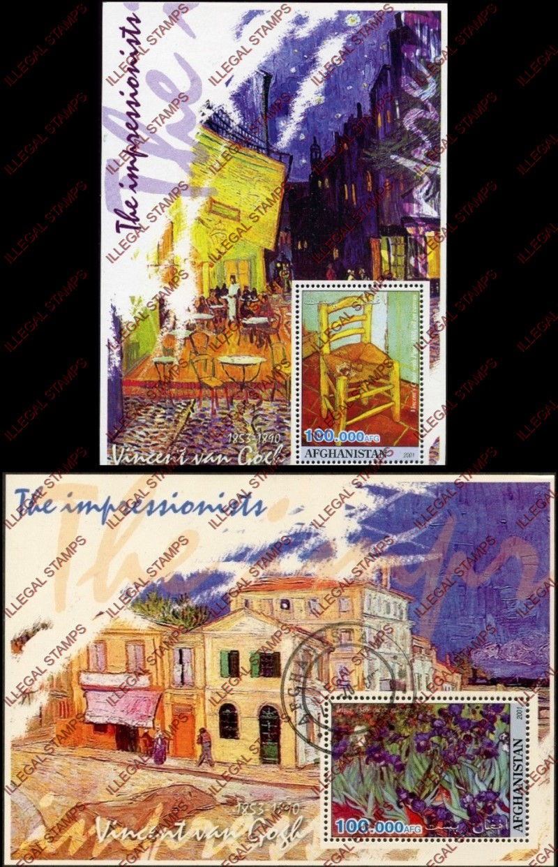Afghanistan 2001 Impressionists Vincent van Gogh Illegal Stamp Souvenir Sheets of One