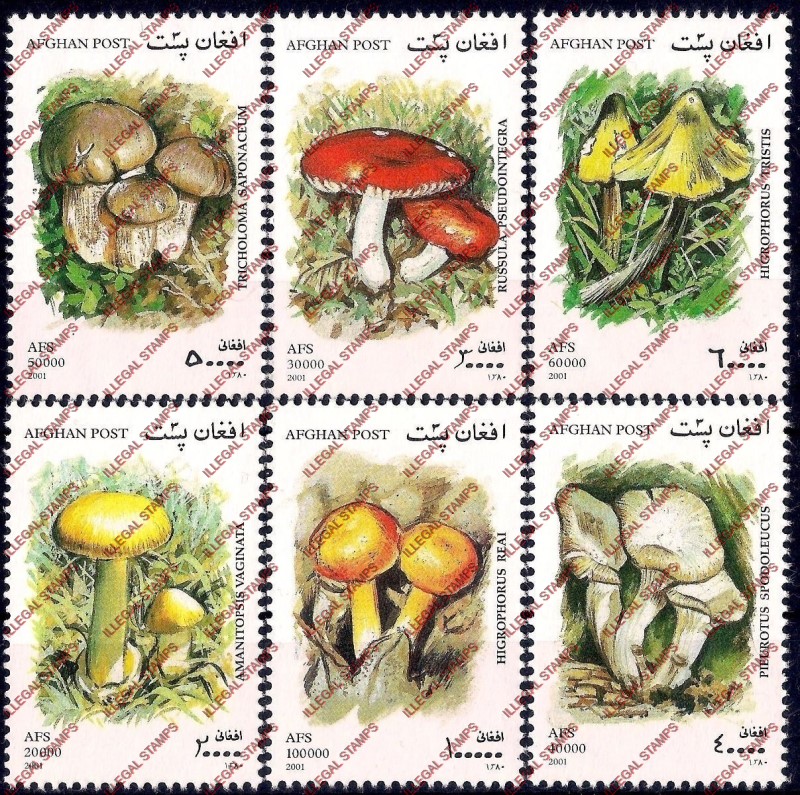 Afghanistan 2001 Mushrooms Illegal Stamp Set of Six