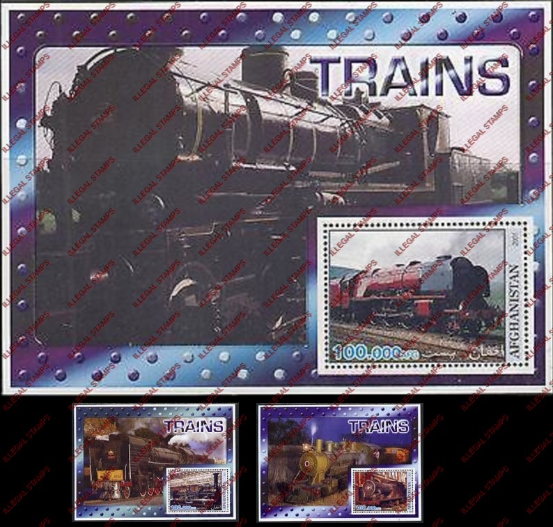 Afghanistan 2002 Locomotives Trains Illegal Stamp Souvenir Sheets of One