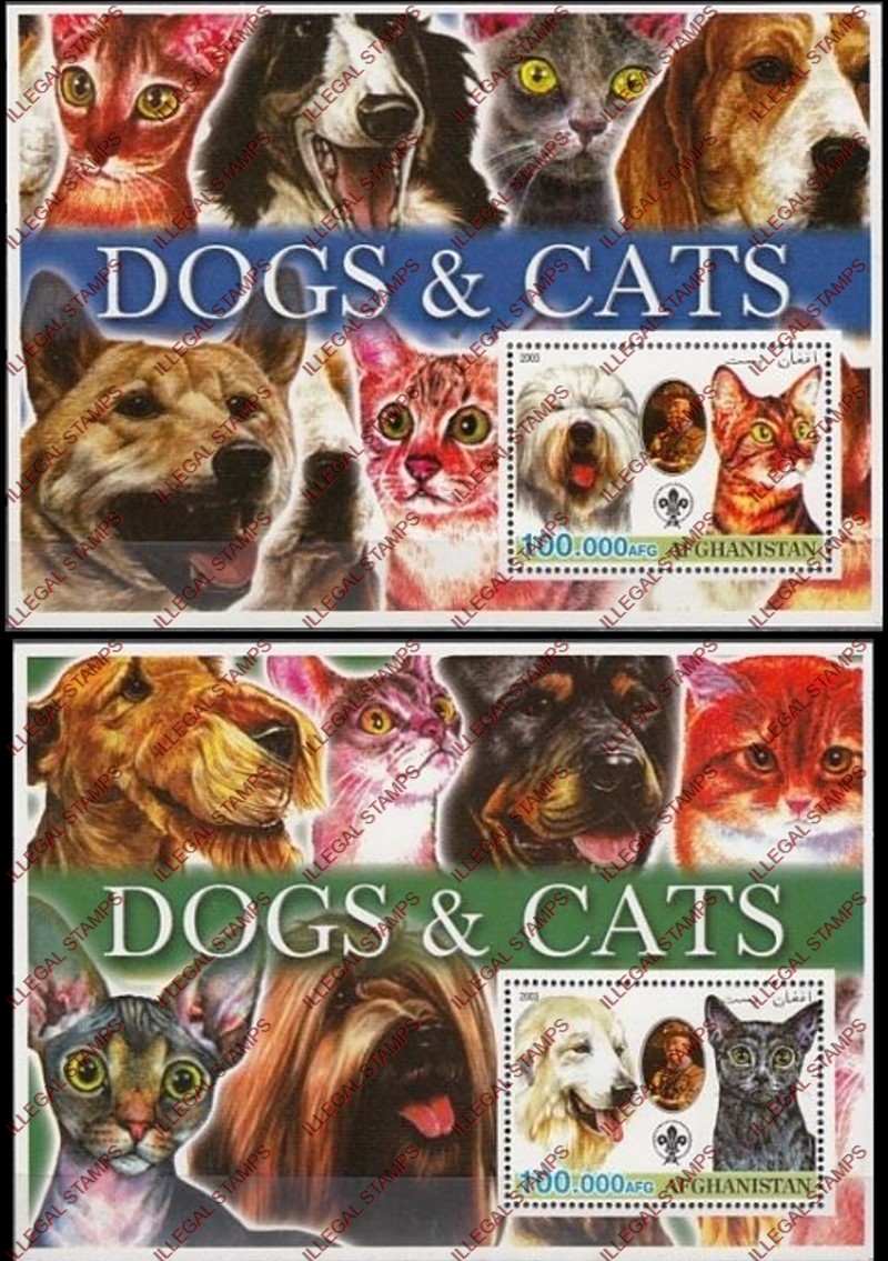 Afghanistan 2003 Dogs and Cats Illegal Stamp Souvenir Sheets