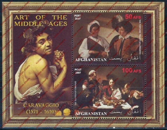 Afghanistan 2007 Art of the Middle Ages Caravaggio Illegal Stamp Souvenir Sheet of Two