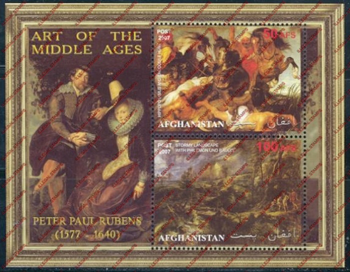Afghanistan 2007 Art of the Middle Ages Peter Paul Rubens Illegal Stamp Souvenir Sheet of Two