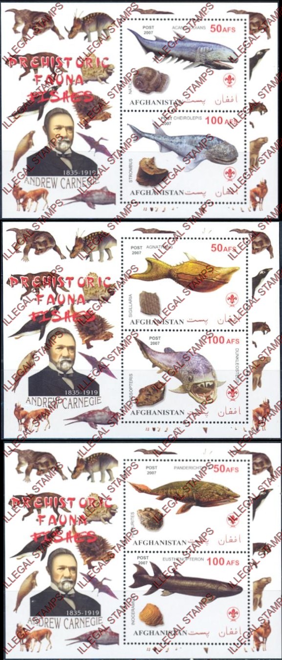 Afghanistan 2007 Fauna Prehistoric Animals Andrew Carnegie Illegal Stamp Souvenir Sheets of Two