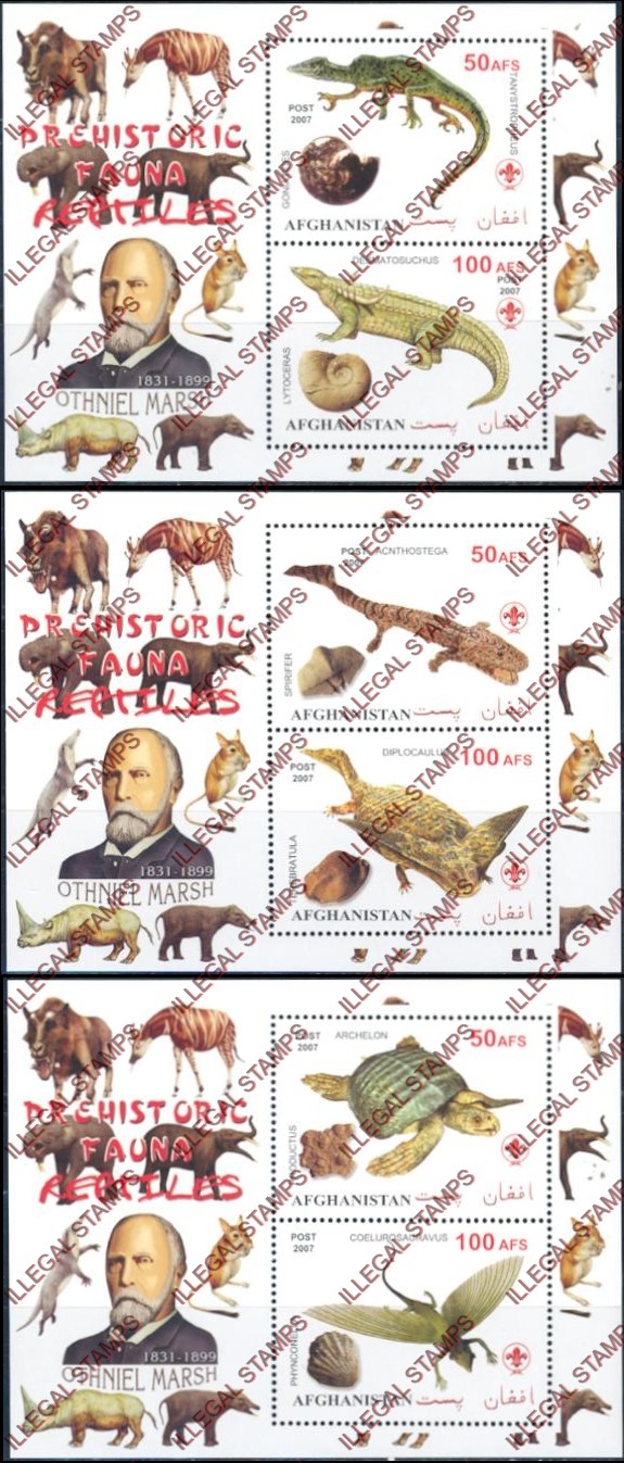 Afghanistan 2007 Fauna Prehistoric Animals Othniel Marsh Illegal Stamp Souvenir Sheets of Two