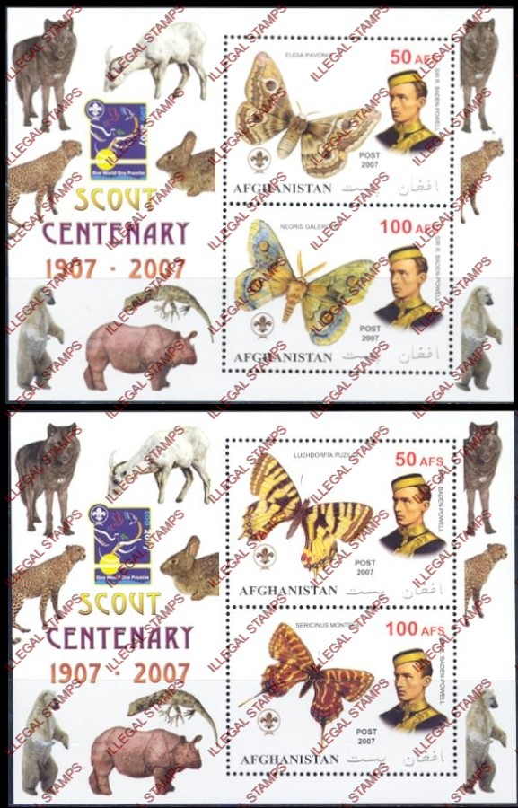 Afghanistan 2007 Scout Centenary Illegal Stamp Souvenir Sheets of Two