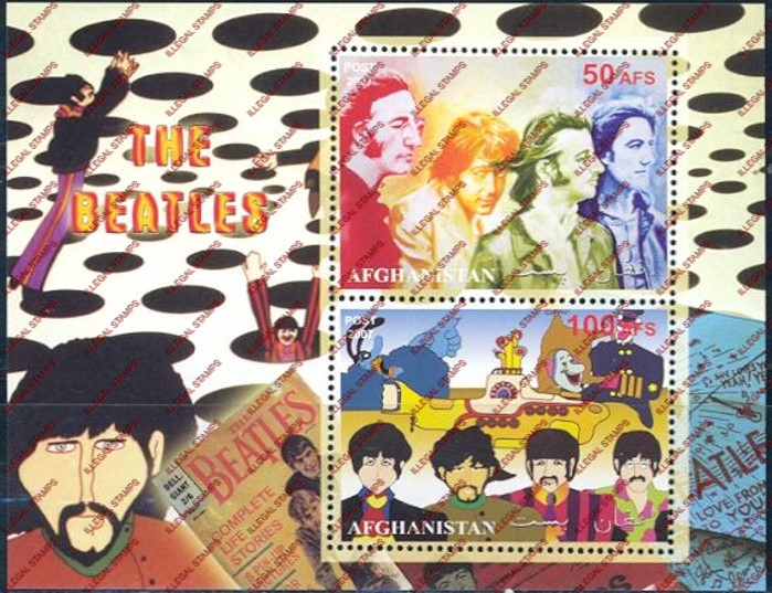 Afghanistan 2007 The Beatles Illegal Stamp Souvenir Sheet of Two