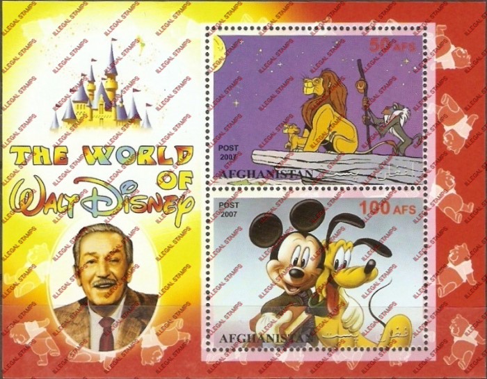 Afghanistan 2007 Walt Disney Illegal Stamp Souvenir Sheet of Two