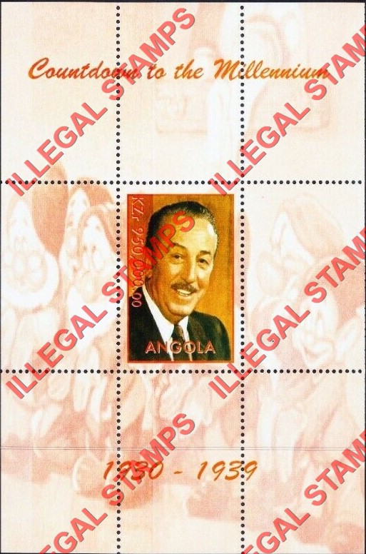 Angola 1999 Countdown to the Millenium 1930-1939 Illegal Stamp Souvenir Sheet of 1