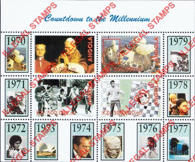 Angola 1999 Countdown to the Millenium 1970-1979 Illegal Stamp Souvenir Sheet of 4