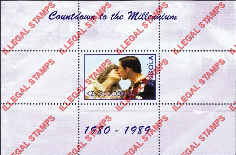 Angola 1999 Countdown to the Millenium 1980-1989 Illegal Stamp Souvenir Sheet of 1