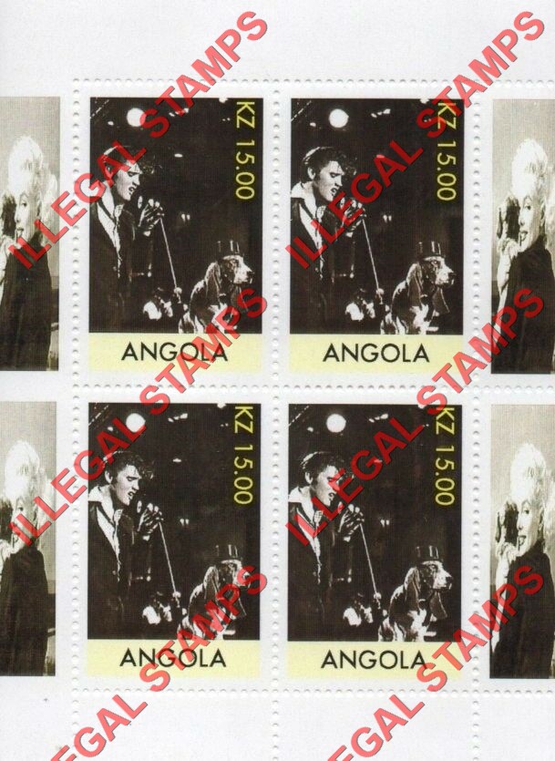 Angola 1999 Elvis Presley Illegal Stamp Souvenir Sheet of 4