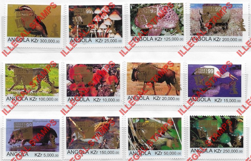 Angola 1999 Flora and Fauna Illegal Stamps with Gold Hobby Day Overprint