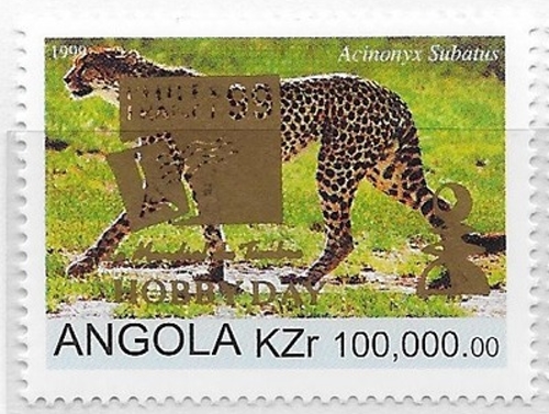 Angola 1999 Flora and Fauna Illegal Stamp with Gold Hobby Day Overprint Detailed View