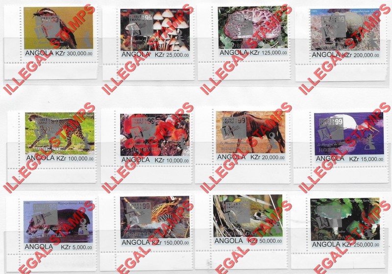 Angola 1999 Flora and Fauna Illegal Stamps with Silver Hobby Day Overprint