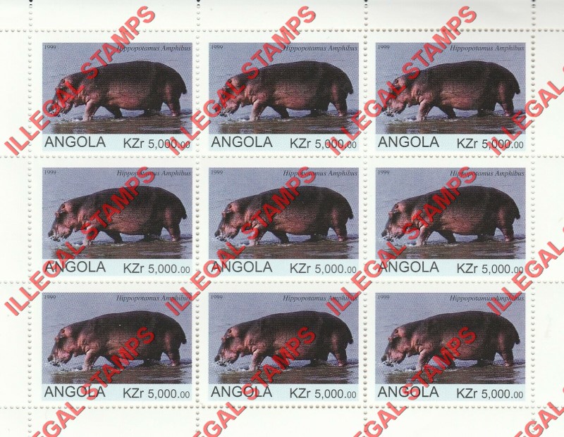 Angola 1999 Flora and Fauna Illegal Stamp Sheet of 9