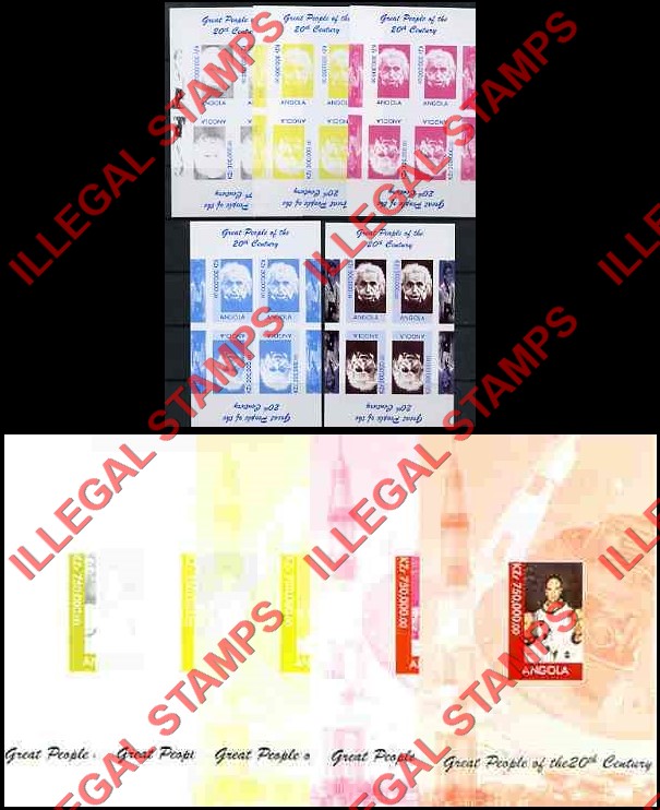 Angola 1999 Great People of the 20th Century Illegal Stamp Souvenir Sheet Color Proof Sets