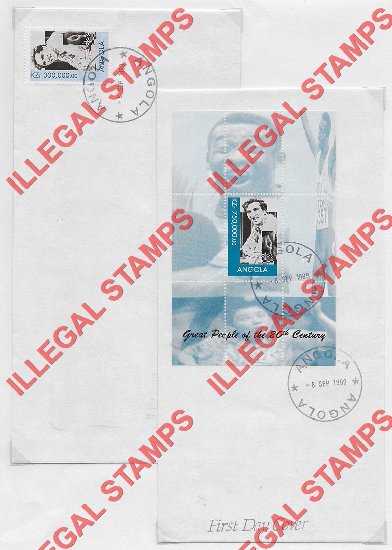 Angola 1999 Great People of the 20th Century Illegal Stamp Souvenir Sheet on Fake First Day Cover