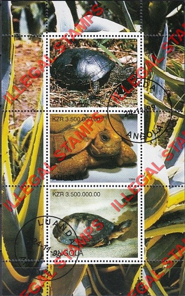 Angola 1999 Turtles Illegal Stamp Souvenir Sheet of 3