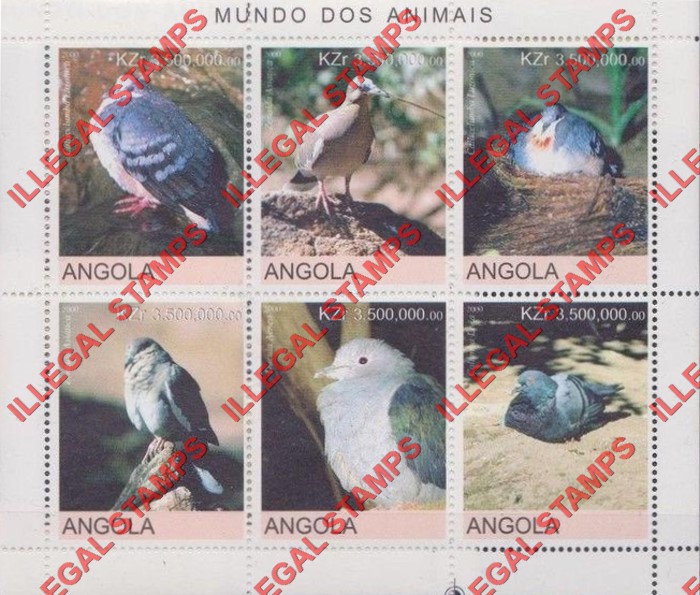 Angola 2000 Birds Illegal Stamp Souvenir Sheet of 6