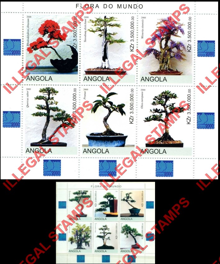 Angola 2000 Bonzai Trees Illegal Stamp Souvenir Sheets of 6