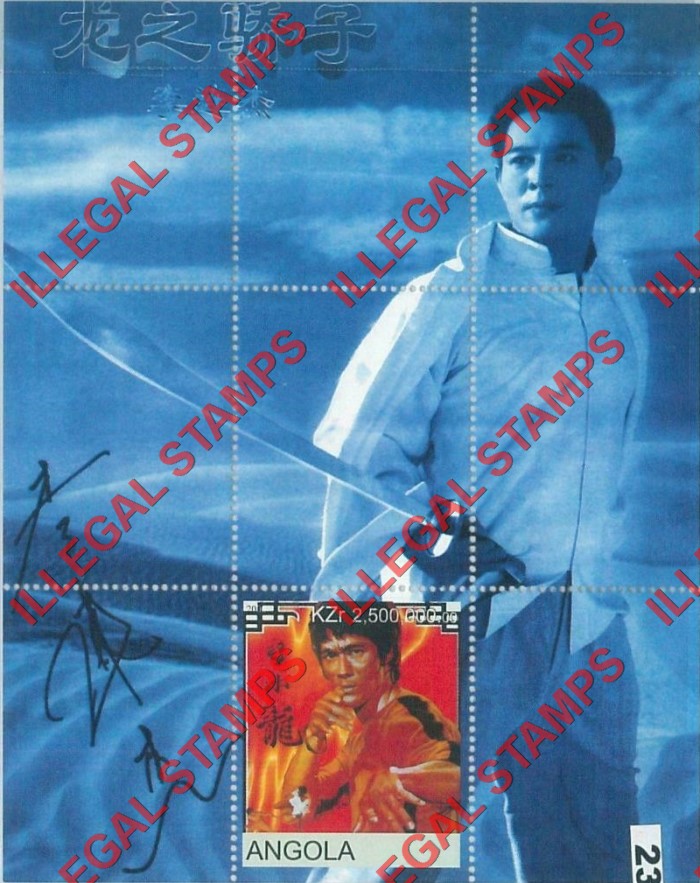 Angola 2000 Bruce Lee Illegal Stamp Souvenir Sheet of 1