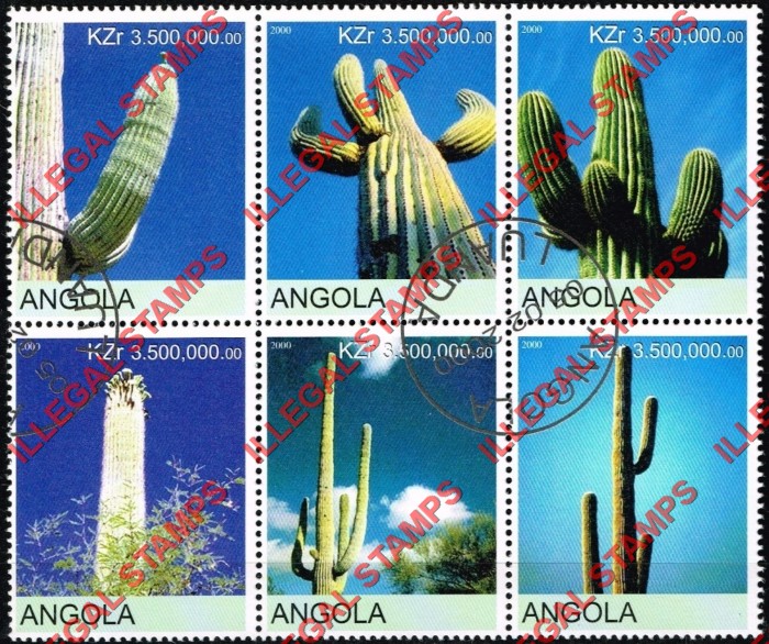 Angola 2000 Cactus Illegal Stamp Souvenir Sheet of 6
