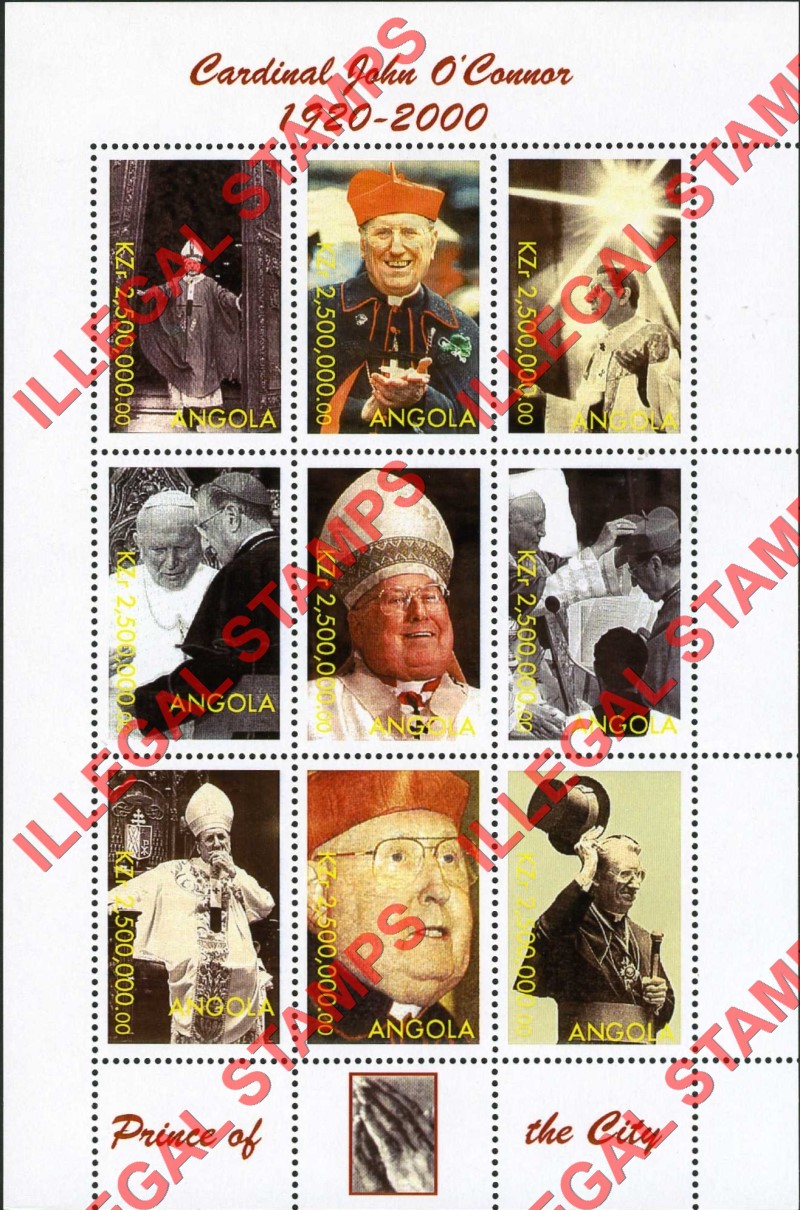 Angola 2000 Cardinal John O'Connor Illegal Stamp Souvenir Sheet of 9