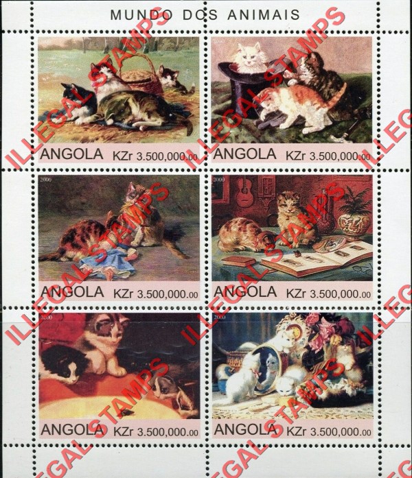 Angola 2000 Cats Illegal Stamp Souvenir Sheet of 6