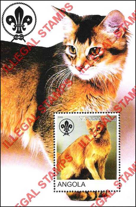 Angola 2000 Cats Illegal Stamp Souvenir Sheets of 1 (Sheet 1)