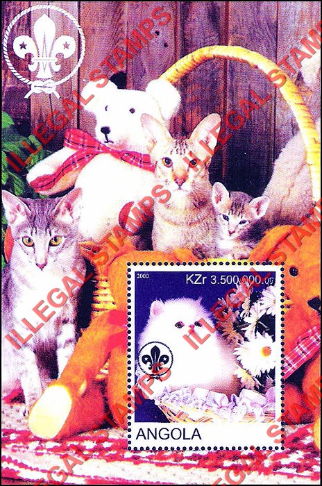 Angola 2000 Cats Illegal Stamp Souvenir Sheets of 1 (Sheet 3)