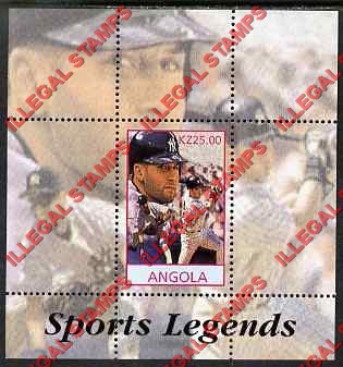 Angola 2000 Derek Jeter Baseball Illegal Stamp Souvenir Sheet of 1