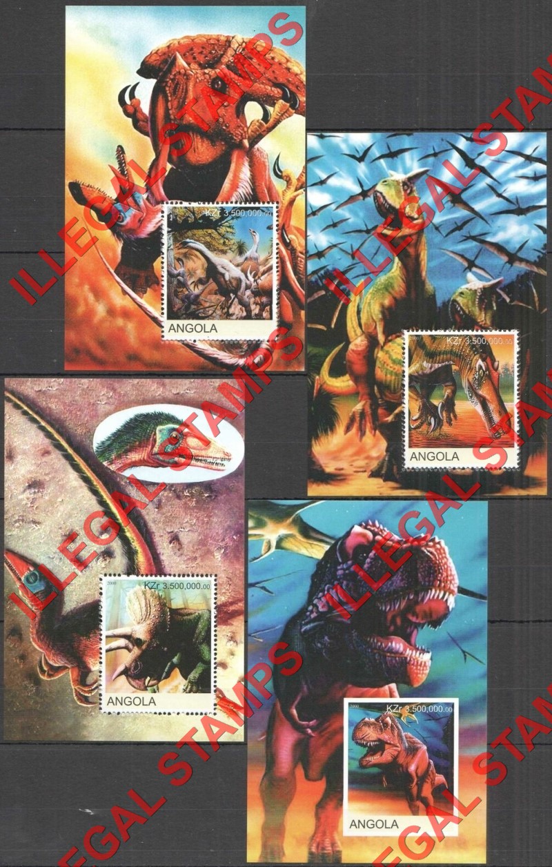 Angola 2000 Dinosaurs Illegal Stamp Souvenir Sheets of 1