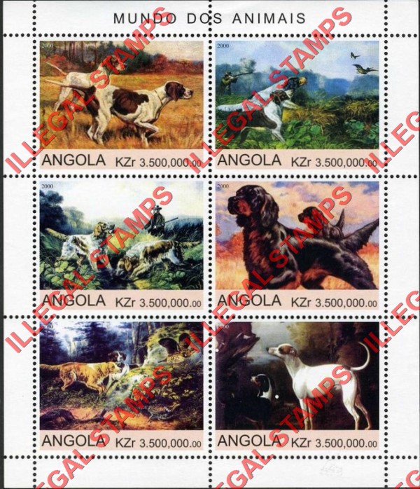 Angola 2000 Dogs Illegal Stamp Souvenir Sheet of 6