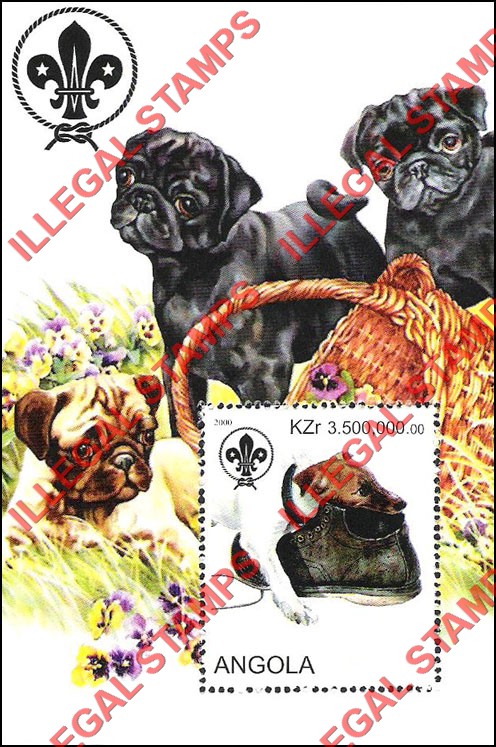 Angola 2000 Dogs with Scouts Logo Illegal Stamp Souvenir Sheets of 1 (Sheet 1)
